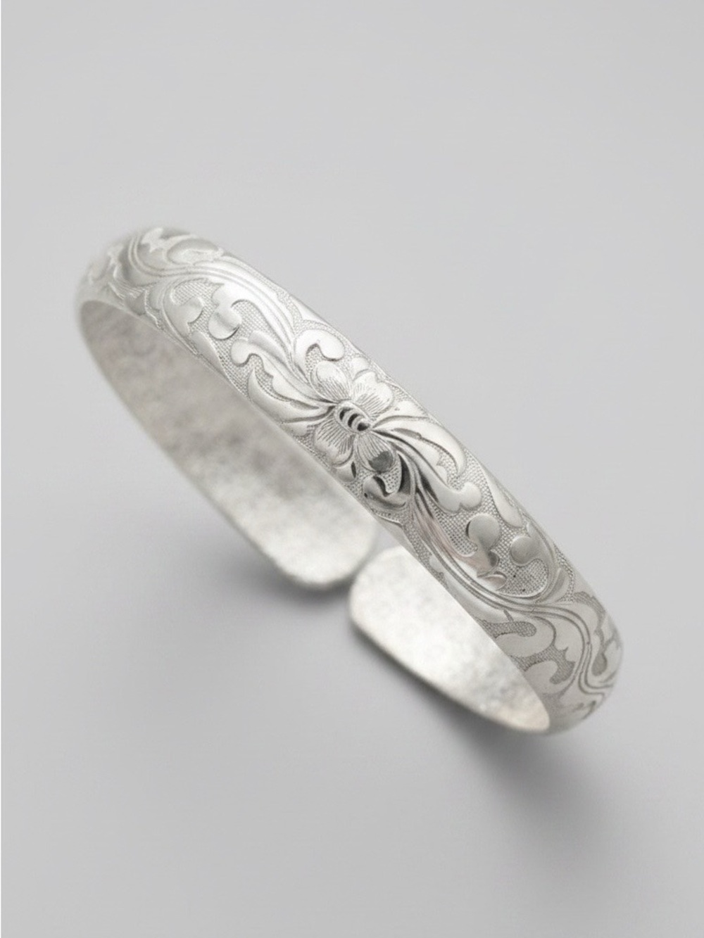 Fine .999 (99.9%) Sterling Silver Floral Engraved Cuff Bracelet